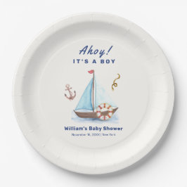 Ahoy Es ist eine Babydusche mit Kinderschiff Pappteller