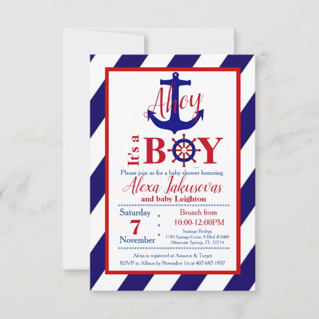 Ahoy! Es ist eine Boy Baby Shower Einladung (Vorderseite)