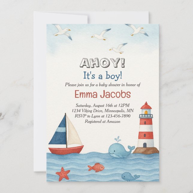 Ahoy Es ist eine Boy Nautical Baby Shower Einladun Einladung (Vorderseite)