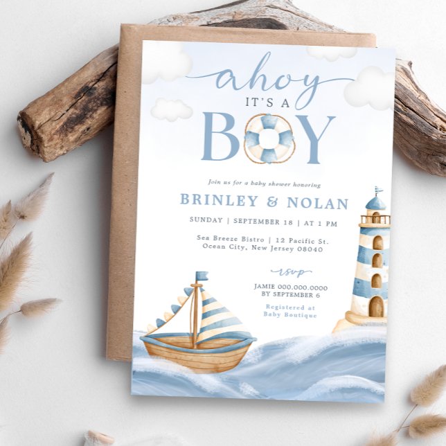 Ahoy Es ist eine Boy Nautical Baby Shower Einladun Einladung (Von Creator hochgeladen)