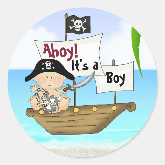 Ahoy! Es ist eine Boy Niedlich Buccaneer Pirate Ba Runder Aufkleber (Vorderseite)
