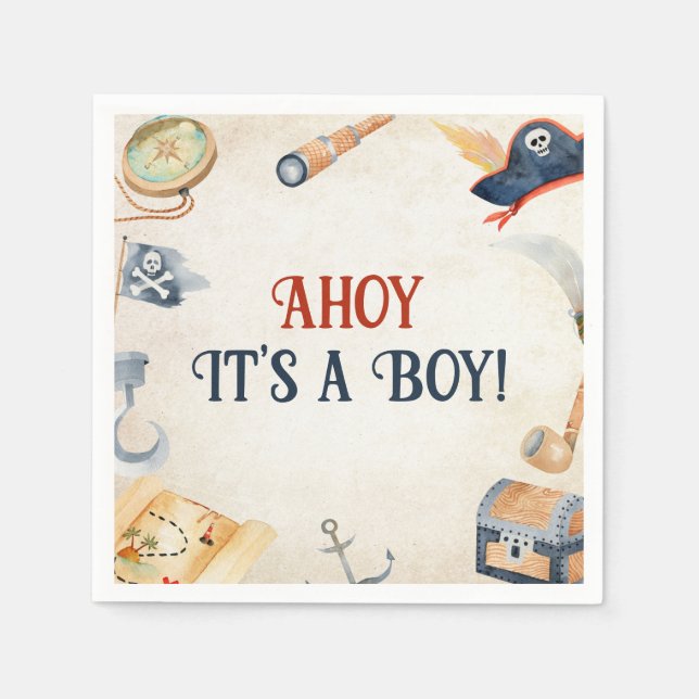 Ahoy Es ist eine Boy Pirate Baby Dusche Serviette (Vorderseite)
