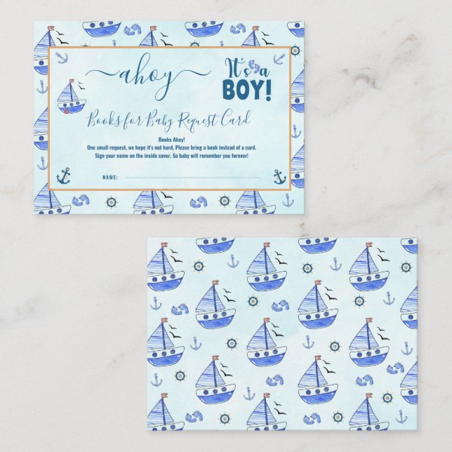 Ahoy es ist eine Boy Sailboat Nautical Baby Shower Begleitkarte (Vorne/Hinten)