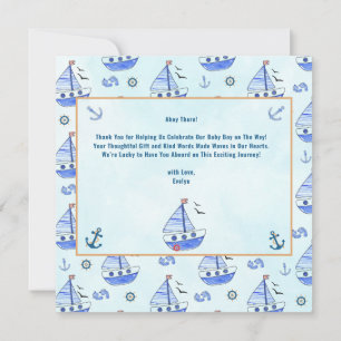 Ahoy es ist eine Boy Sailboat Nautical Baby Shower Dankeskarte