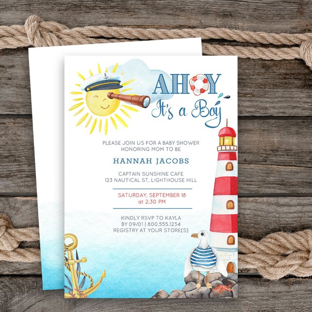 Ahoy es ist eine Niedliche Kinderdusche Einladung (Boy baby shower invitation from my Ahoy it's a boy Nautical Baby Shower collection)