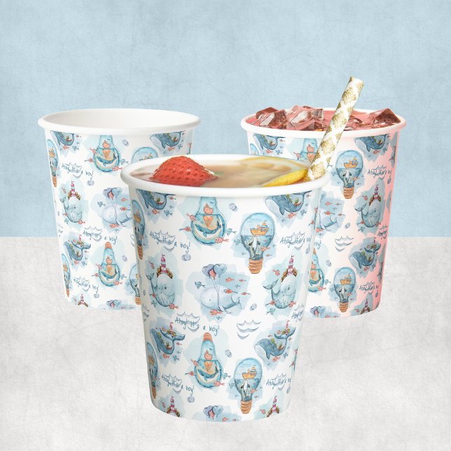 Ahoy Es ist eine Niedliche Whale Baby Dusche Pappbecher (Ahoy It's A Boy Cute Whale Baby Shower Paper Cups
)