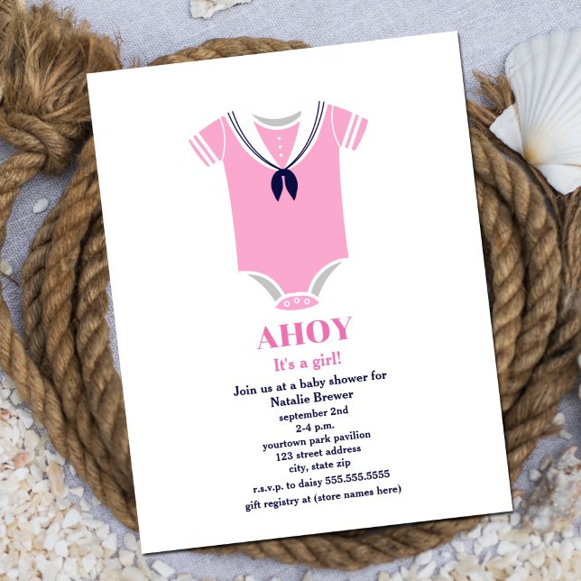 Ahoy Girl Nautical Sailor Anzug Babydusche Einladung (Von Creator hochgeladen)