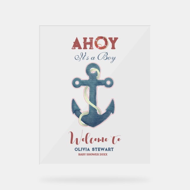 Ahoy ist ein Baby Baby Babydusche Acrylschild (Vorderseite)