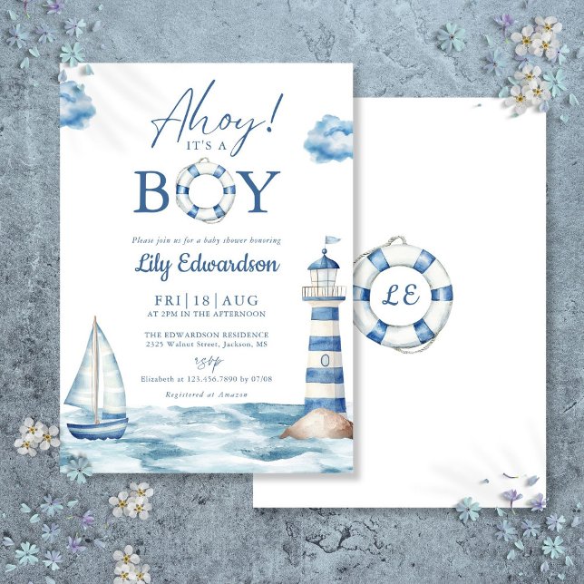 Ahoy ist ein Baby Blue Nautical Baby Dusche Einladung (Ahoy Its A Boy Blue Nautical Baby Shower Invitation)