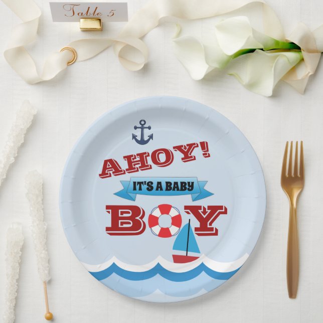 Ahoy ist ein Baby Boy Paper Plate Pappteller (Hochzeit)