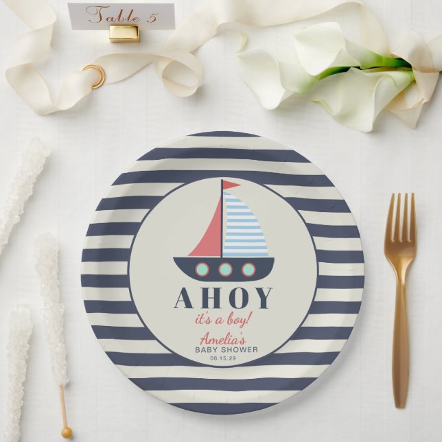 Ahoy ist ein Baby Nautical Baby Shower Paper Telle Pappteller (Hochzeit)