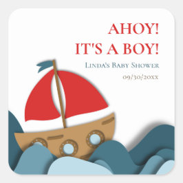 Ahoy ist ein Baby Nautical Boy Baby Dusche Quadratischer Aufkleber