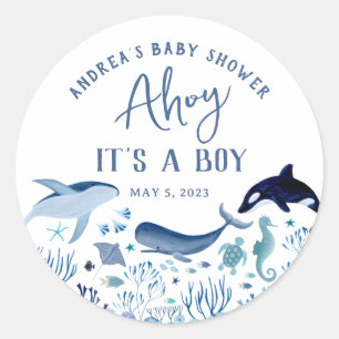Ahoy ist ein Boy Blue unter der Sea Baby Dusche Runder Aufkleber