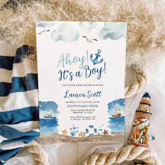 Ahoy ist ein Junge | Einladung zur Kinderdusche