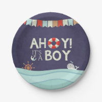 Ahoy ist ein Junge Papier Teller Dusche Ozeanautik