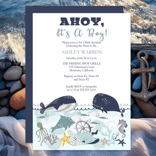 Ahoy ist ein Junge unter dem Meer Sprinkle-Dusche Einladung (Ahoy It's A Boy Under the Sea Baby Sprinkle Shower Invitation)