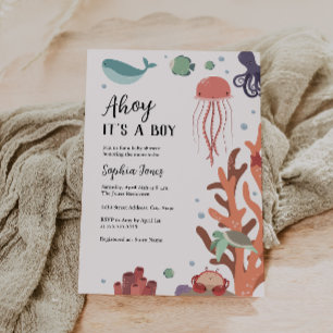 Ahoy ist ein Junge unter der Sea Baby-Dusche Einladung