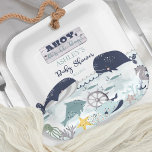 Ahoy ist ein Junge unter der Sea Baby Dusche Pappteller<br><div class="desc">"Ahoy, It's A Boy!" unter dem Meeresthema Baby Shower Design mit schönen Meereslebewesen wie Wale, ein Seepferd, ein Delphin, ein Oktopus, ein Stechrochen, Seestern und Korallen. Die Hauptfarben sind dunkelblau und mitteldunkelblau mit Weiß. Mit mittelgrau, salzgrün und goldgelb angereichert. Ein sauberes Aussehen für Ihre Duschgelegenheit. Composite Design von Hoilday Hearts...</div>
