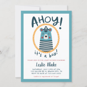 Ahoy ist eine Baby-Baby-Dusche für Junge Sailor Einladung