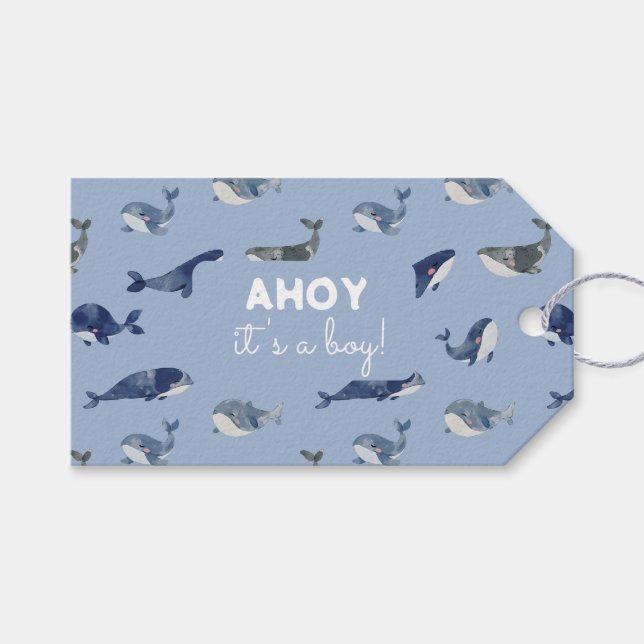 AHOY ist eine Baby-Dusche für Jungen Geschenkanhänger (Vorderseite (Horizontal))