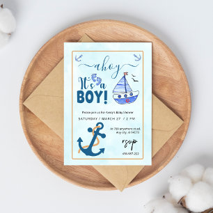 Ahoy ist eine Baby-Dusche mit Boy Sailboat Einladung