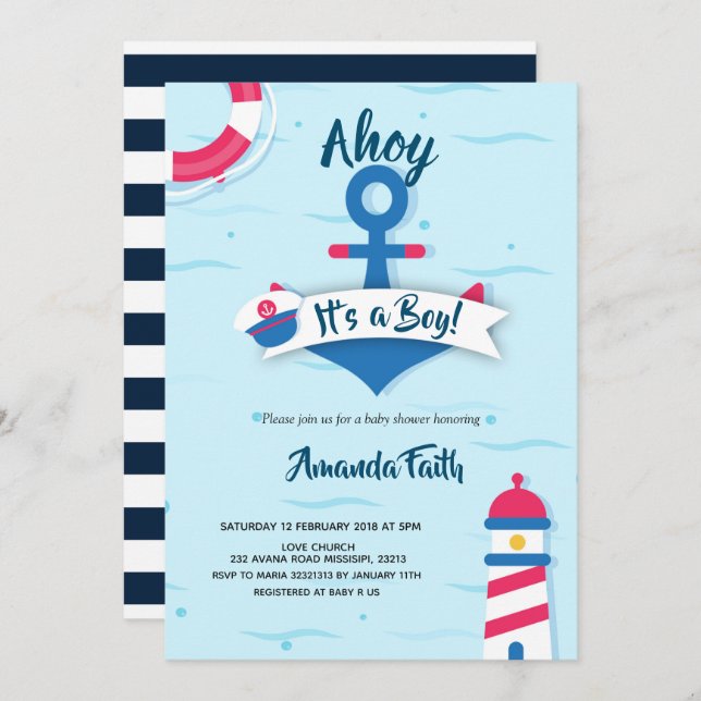 Ahoy ist eine Baby-nautical-Baby-Dusche Einladung (Vorne/Hinten)