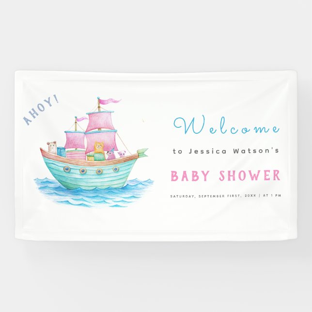 Ahoy ist eine Baby Ship Animals Sailboat Baby Dusc Banner (Horizontal)