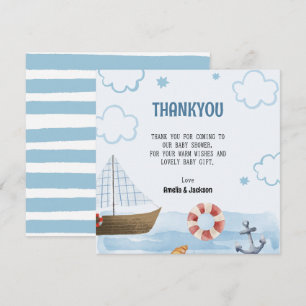 Ahoy ist eine junge blaue Sailboat Babydusche Dankeskarte