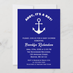 Ahoy ist eine junge Navy Blue White Anchor Baby Du Einladung