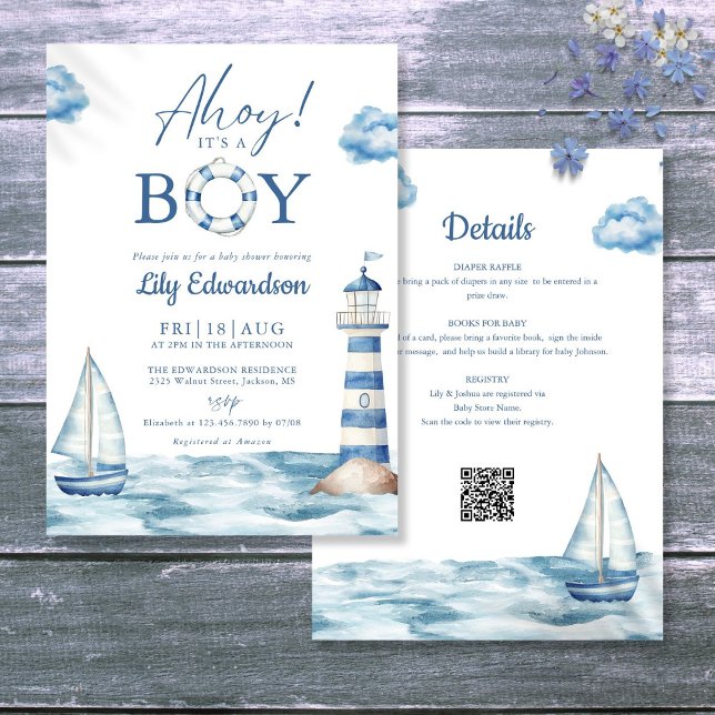 Ahoy ist eine kinderfreundliche Babydusche Einladung (Ahoy Its A Boy Nautical Baby Shower All In One Invitation)