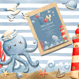 Ahoy It is a Boy Blue Nautical Baby Shower Postkarte