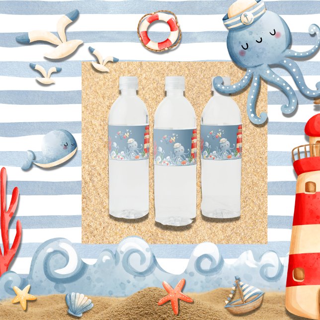 Ahoy It is a Boy Blue Nautical Baby Shower Wasserflaschenetikett (Von Creator hochgeladen)