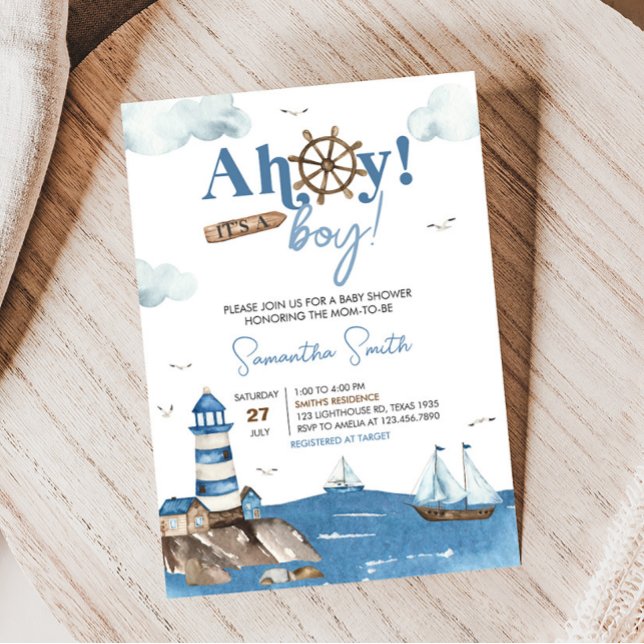 Ahoy It is a Boy Nautical Baby Shower Einladung (Blue Boy Baby Shower Invitation)