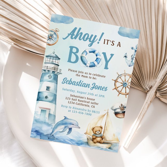 Ahoy It is a Boy Nautical Baby Shower Einladung (Von Creator hochgeladen)