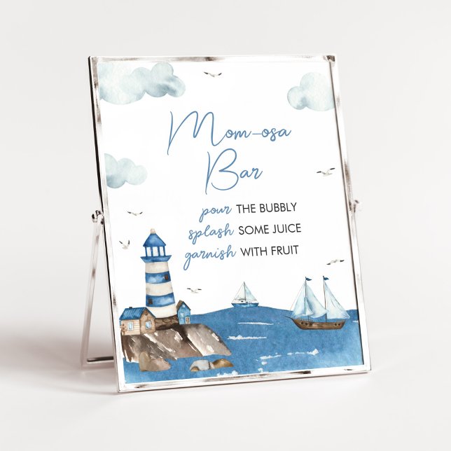 Ahoy It is a Boy Nautical Baby Shower Mama osa Bar Poster (Blue Boy Baby Shower Mom Osa Bar Sign)