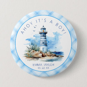 Ahoy It is a Boy Nautical Lighthouse Baby Shower Button