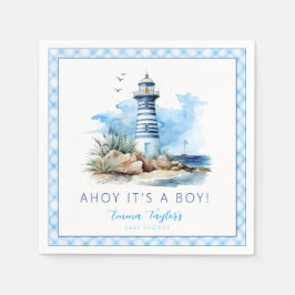Ahoy It is a Boy Nautical Lighthouse Baby Shower Serviette