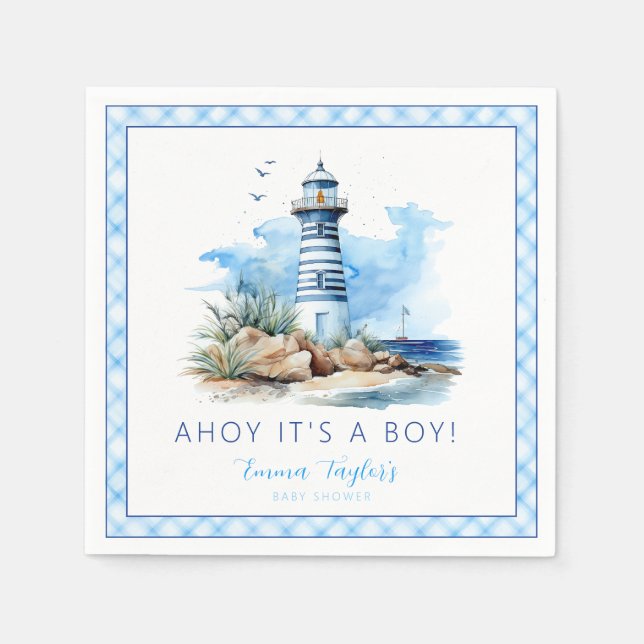 Ahoy It is a Boy Nautical Lighthouse Baby Shower Serviette (Vorderseite)