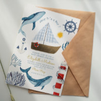 Ahoy It is a boy Sail Whale Lighthouse Baby Shower