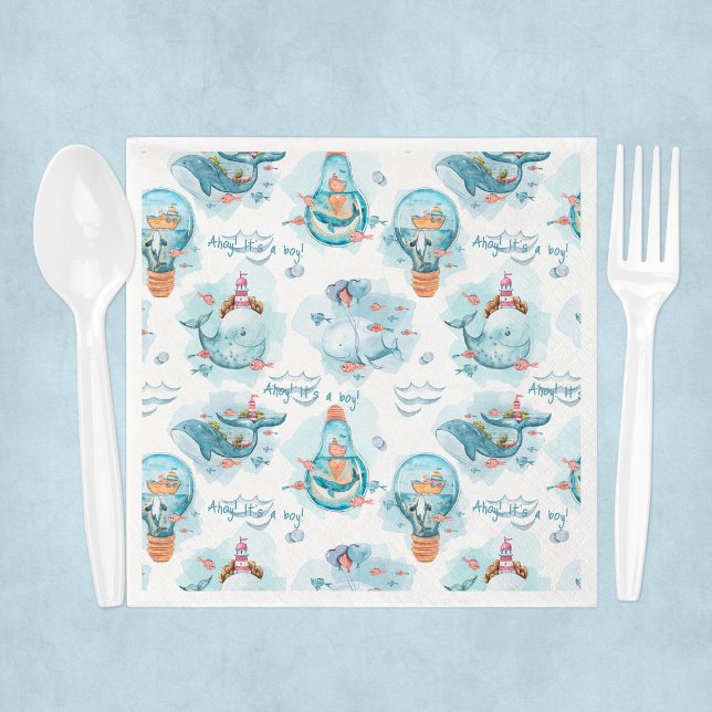 Ahoy It is a Boy Whale Baby Shower Guest Serviette (Ahoy It's A Boy Whale Baby Shower Guest Napkins
)