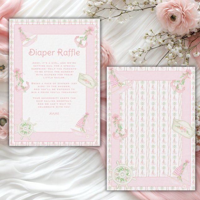 Ahoy It is a Girl Nautical Diaper Raffle Begleitkarte (Von Creator hochgeladen)