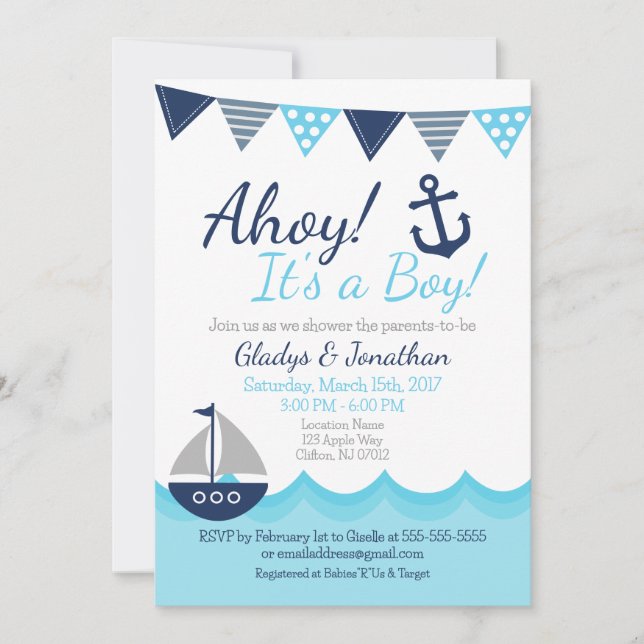 Ahoy! It’s a Boy Nautical Sailor Baby Shower Invit Einladung (Vorderseite)
