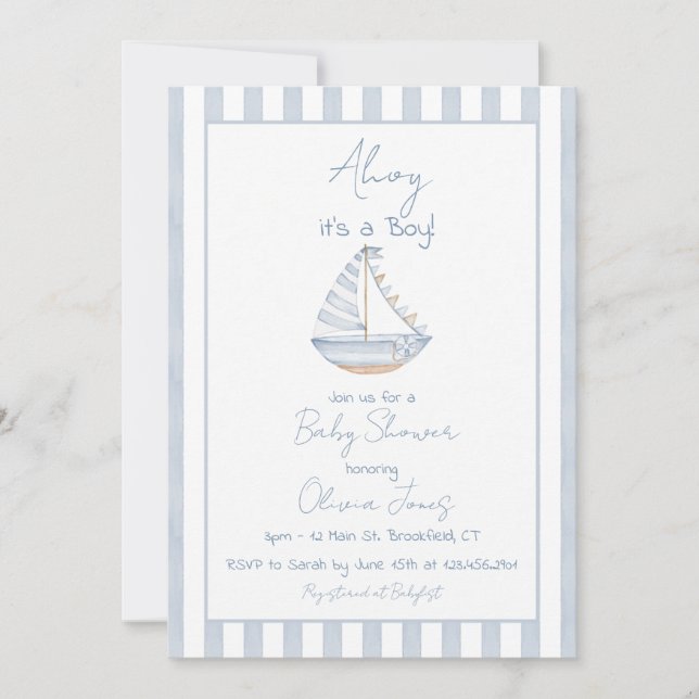 Ahoy It's A Boy Baby Shower Invitation Card Einladung (Vorderseite)