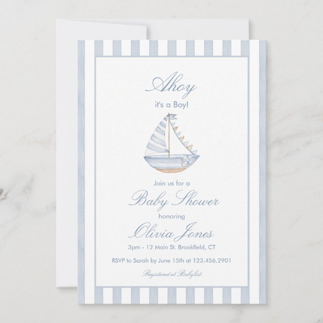 Ahoy It's A Boy Baby Shower Invitation Card Einladung (Vorderseite)