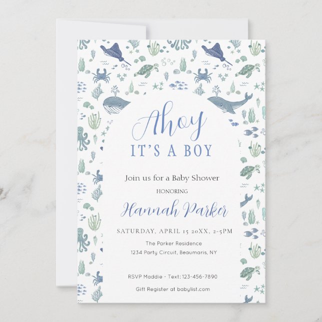 Ahoy it's a Boy Baby Shower Invitation Einladung (Vorderseite)