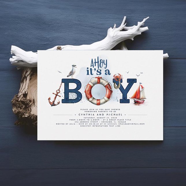 Ahoy It's A Boy Cute Nautical Baby Shower Einladung (Nautical Baby Shower Invitations)