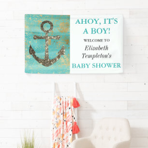Ahoy It's a Boy Nautical Anchor Ocean Baby Banner