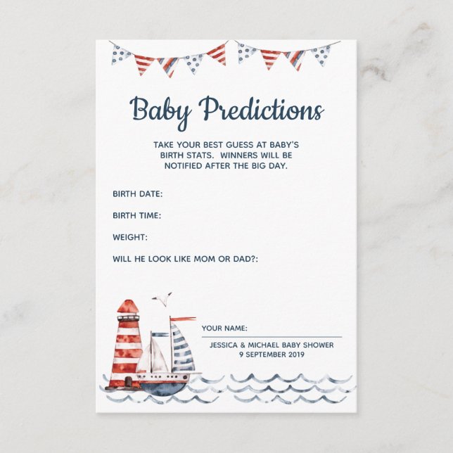 Ahoy It's a Boy Nautical Baby Predictions Card Begleitkarte (Vorderseite)
