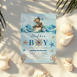 Ahoy It's a Boy Nautical Baby Shower - Modern Einladung
