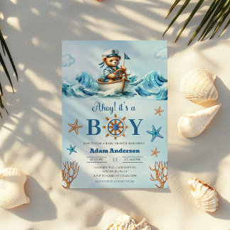 Ahoy It's a Boy Nautical Baby Shower - Modern Einladung